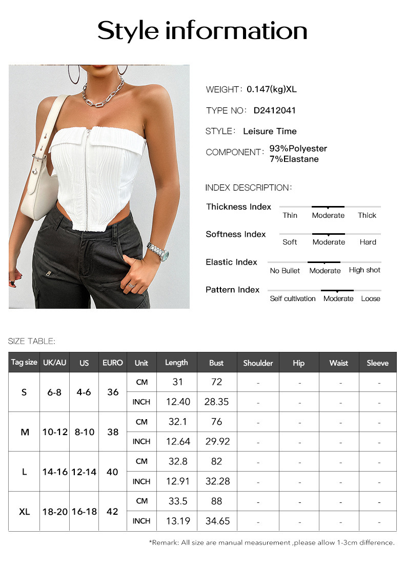 tablica za Ultra kratki tube top s patentnim zatvaračem – slim fit i bez naramenica