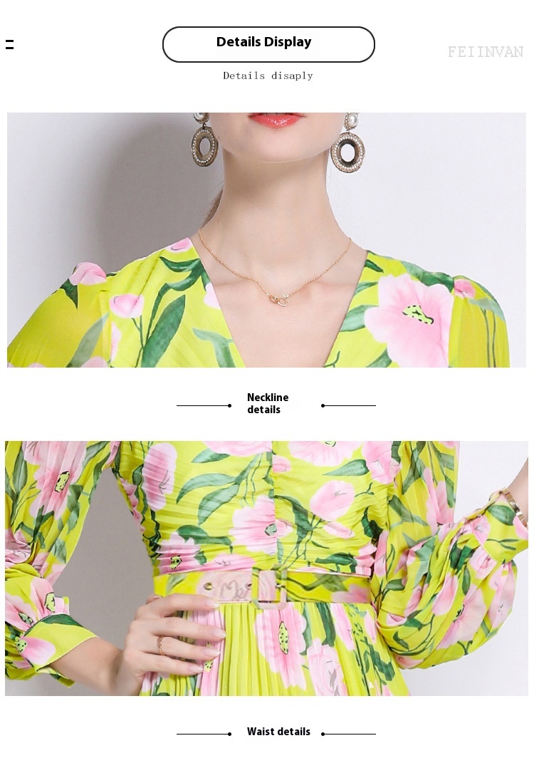 Autumn And Winter French Style Floral Slim-fitting Pleated Floral Skirt Women