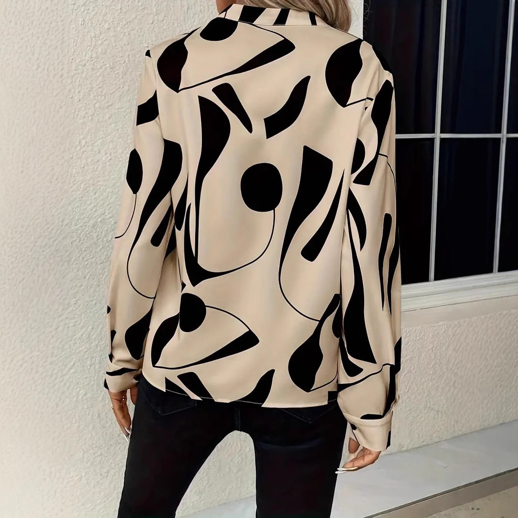 Women's Printed Notched Collar Shirt Long Sleeve - Image 2