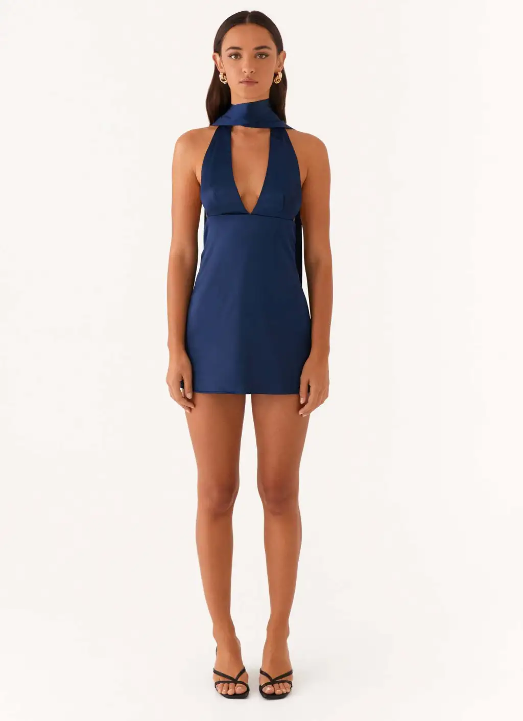 Women's Tube Top Large V-neck Backless Mini Print Dress - Dark Blue