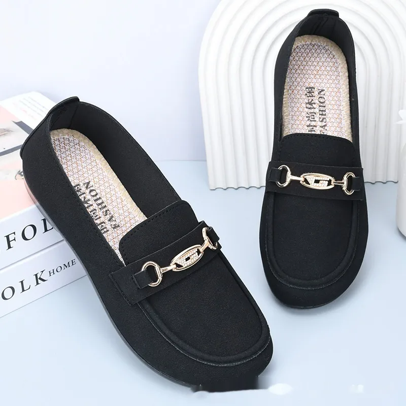 Gommino Women's Solid Color Casual Shoes Soft Bottom - Black