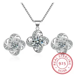 Lucky Four-leaf Clover Silver Necklace Pendant Sweet And - Silver 1Set - View 1