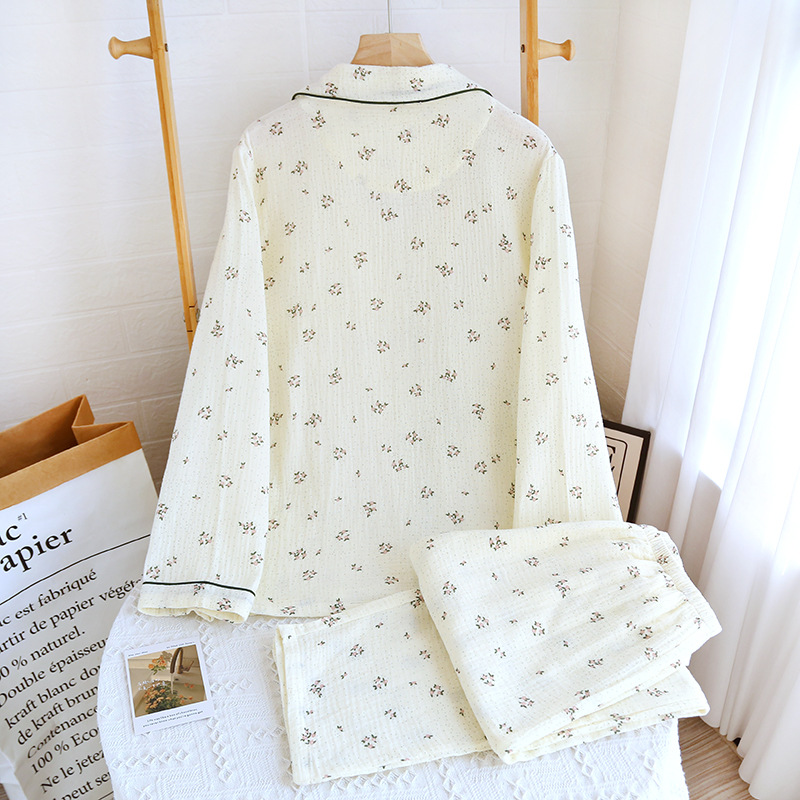 Pure Cotton Yarn Lapel Print Long Sleeve Trousers Suit