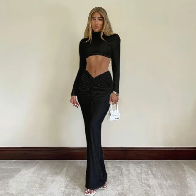 Solid Color Casual Long sleeved Turtleneck Top Dress Suit Black - Shop at LoveMi