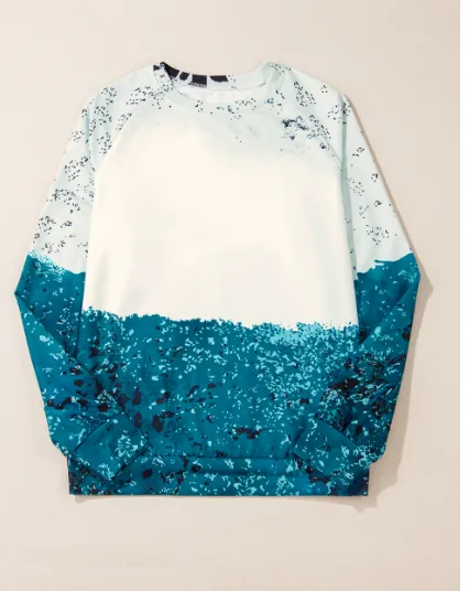 Blue Tie Dye Cow Color Block Pullover Sweatshirt Blue - Shop at LoveMi