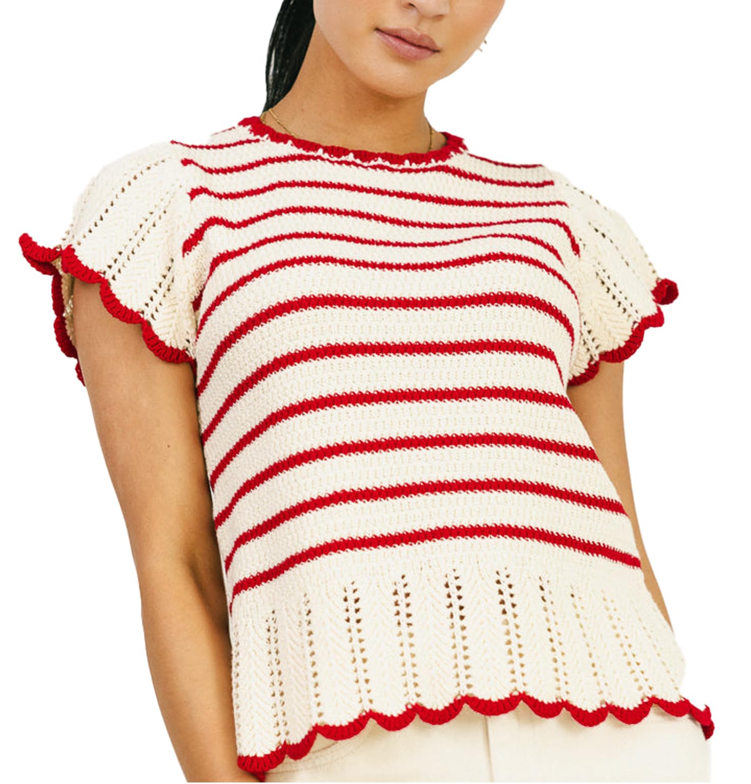 Women's Striped Breeze Crochet Top Casual Summer Red - Shop at LoveMi