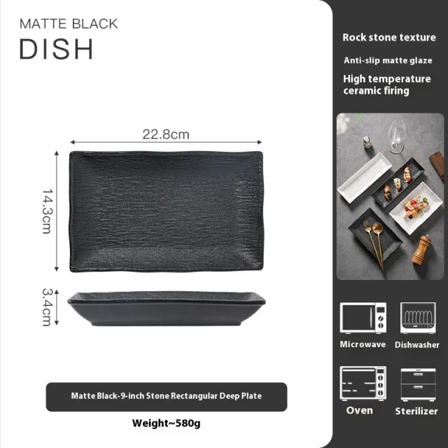 Simple Rectangular Ceramic Sushi Plate Matte Black 9 Inch - Shop at LoveMi