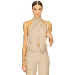 Women's Design Suit Sleeveless Vest - Khaki - View 1