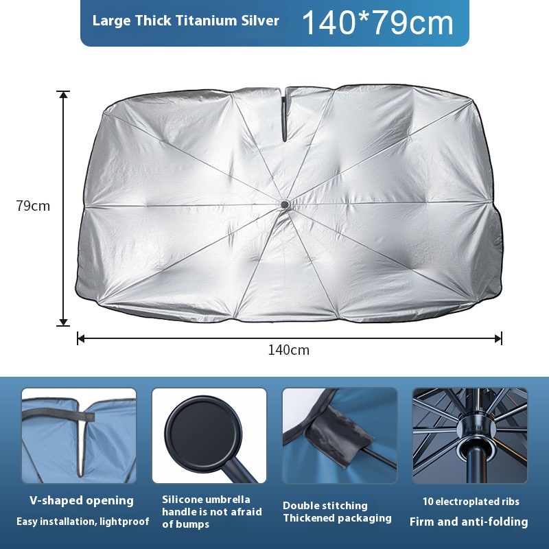Car Sunshade Umbrella Handle Foldable Titanium Silver Insulation