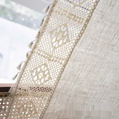 Handmade Flowers Splicing Partition Curtain Cotton Linen Semi-transparent Curtain - Polyester Linen - View 1