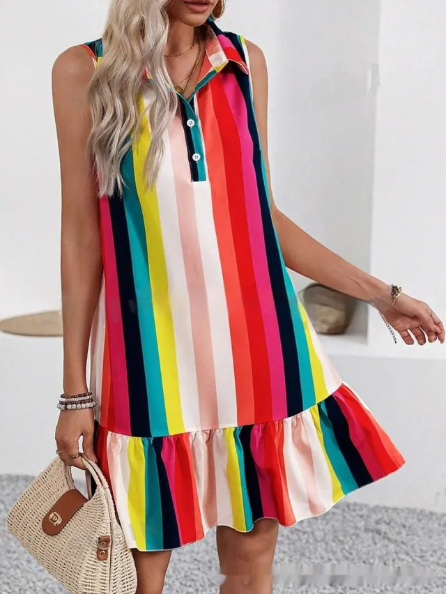 Shirt Collar Decorated With Buttons Sleeveless Dress Red - Shop at LoveMi