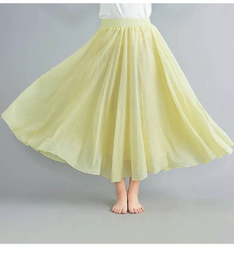 Mori Girl Art Plus Size Cotton And Linen Skirt Elastic Waist Linen A-line Skirt