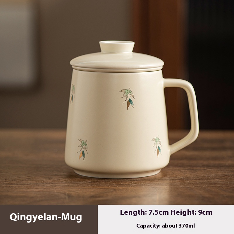 National Style Ceramic Cup Mug With Lid Tea Water Separation