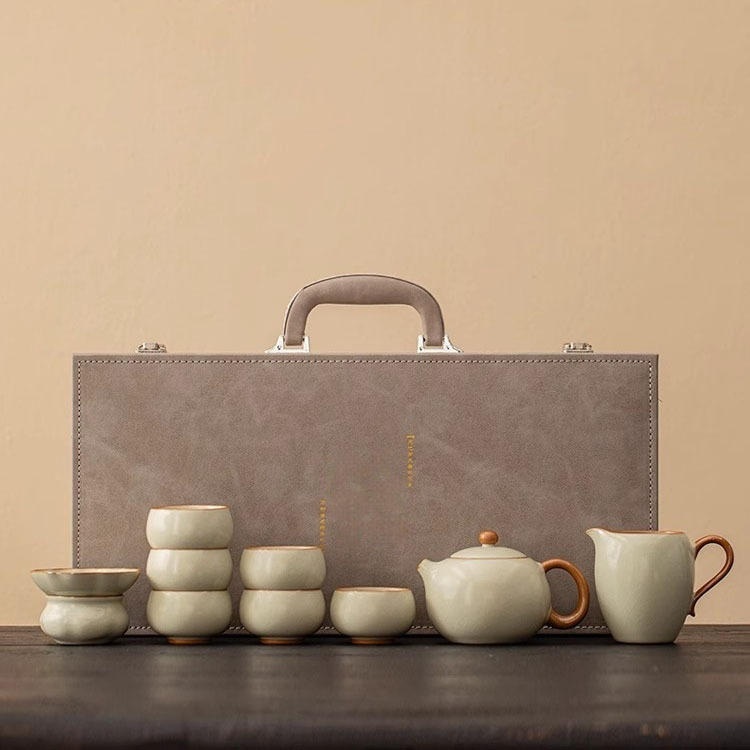 Ru Ware Teapot Tea Cup Light Luxury Ceramic Tea Set Suit Home Living Room Office Meeting