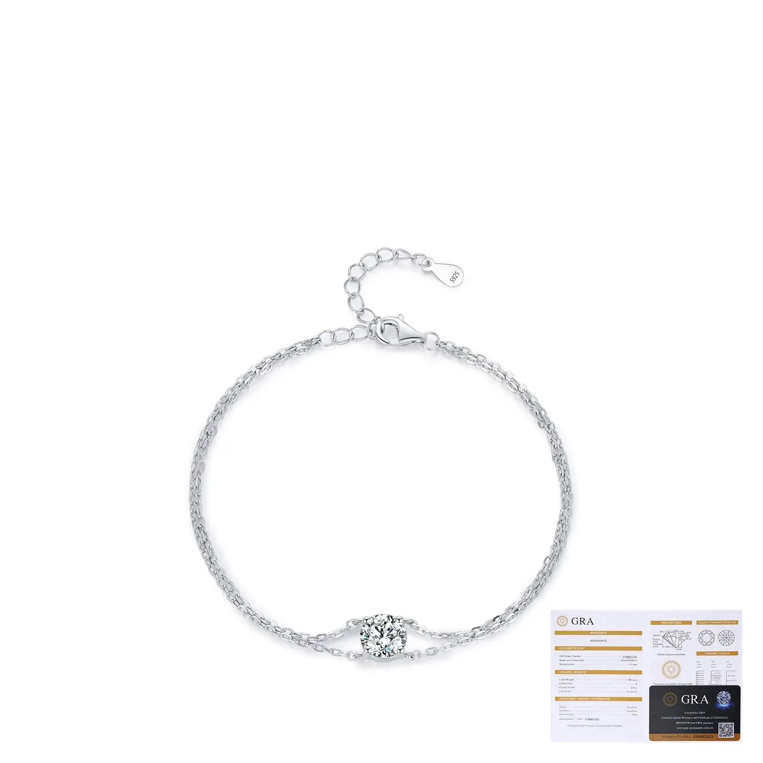 1 Karat Moissanite S925 Sterling Silver Double-layer Bracelet