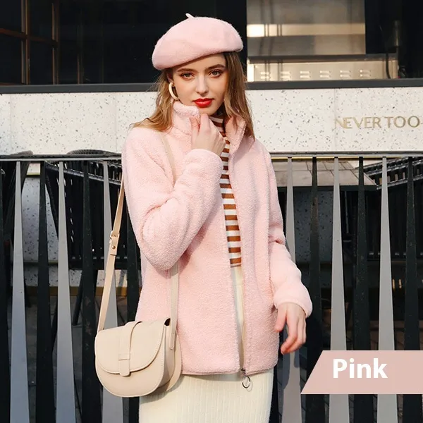 New Autumn And Winter Imitation Lamb Wool Polar Fleece Short Coat Pink - Shop at LoveMi