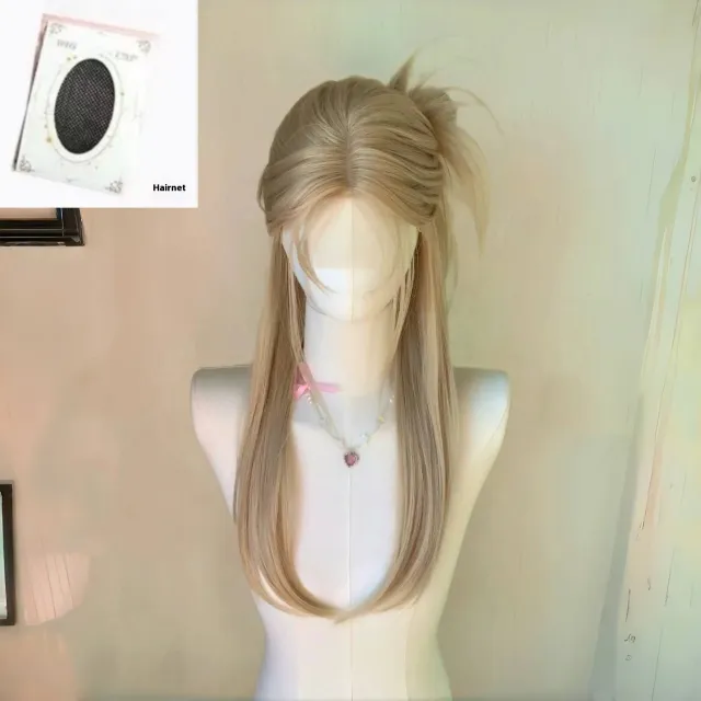 High Level Beige Small Lace Wig Long Straight Hair Milk Tea Gray Blonde Net - Shop at LoveMi