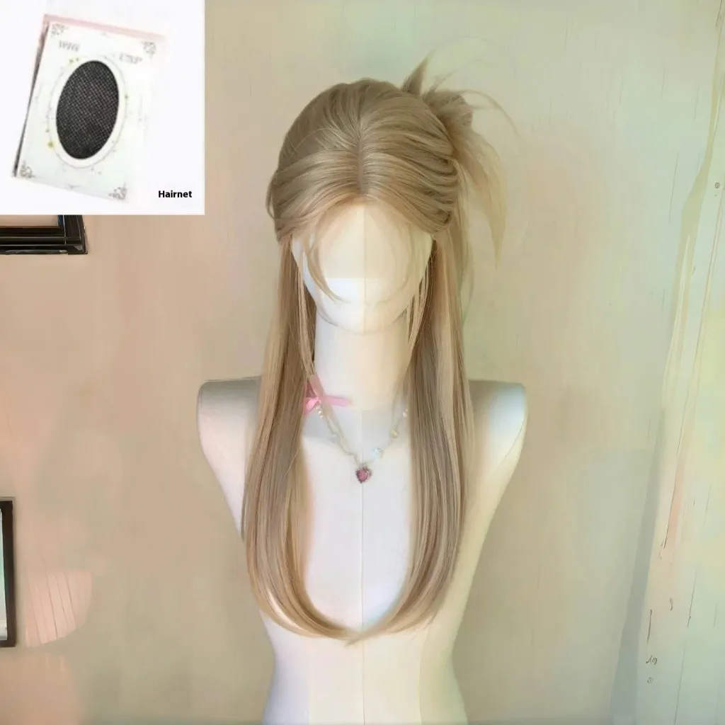 High Level Beige Small Lace Wig Long Straight Hair - Milk Tea Gray Blonde Net