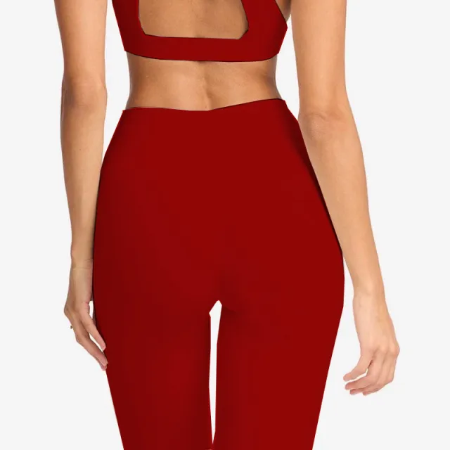 With Chest Pad Chest Wrap Backless Bra High waist Quick drying Exercise Workout Training Trousers Wine Red Trousers - Shop at LoveMi