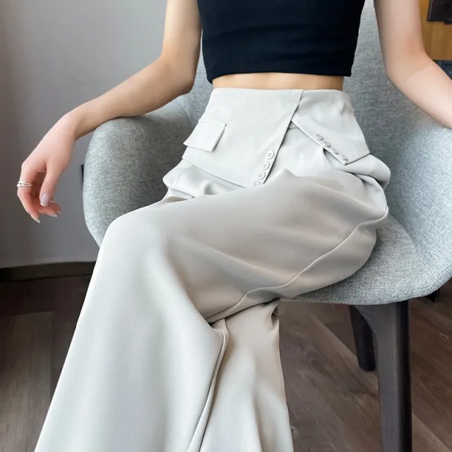 Summer Thin Design Sense High Waist Drooping Chiffon Wide Leg Loose Straight Casual Pants Apricot - Shop at LoveMi