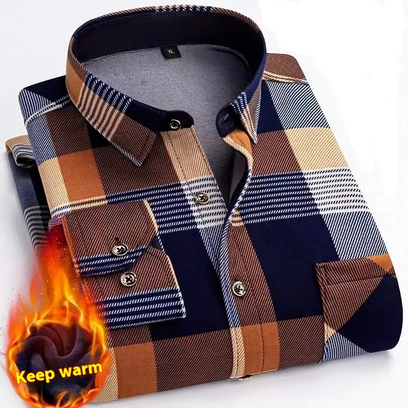 Thickened Velvet Padded Shirt Thermal Plaid - Yellow