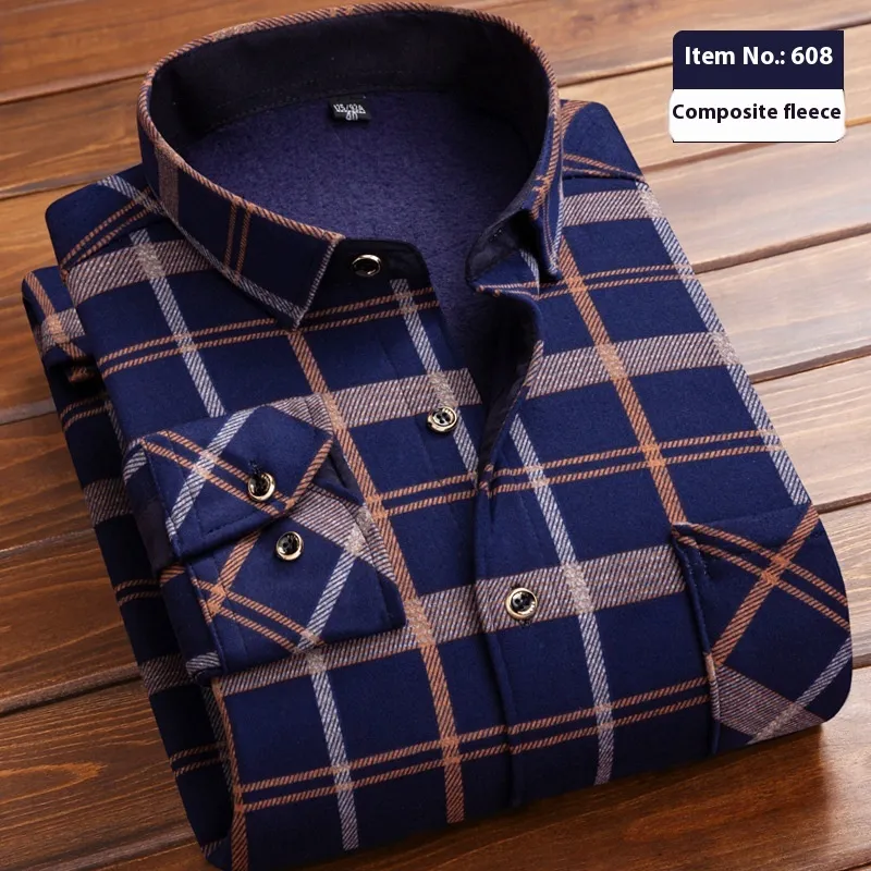 Thickened Velvet Padded Shirt Thermal Plaid - Color 608