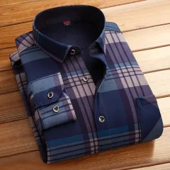 Thickened Velvet Padded Shirt Thermal Plaid - Colour 609-4Xl - View 1