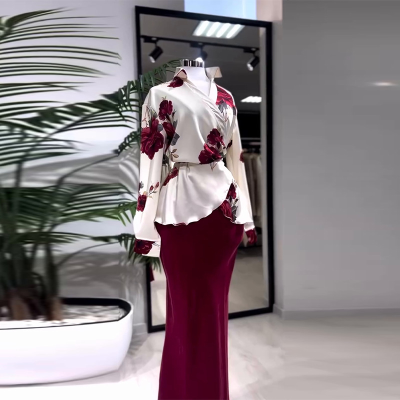 Elegant Dark Red Outfit Side View