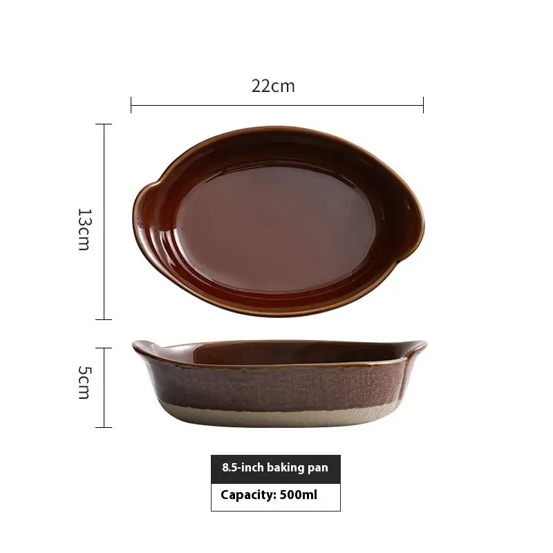 Retro Cheese Baked Rice Plate Double Handle Disk