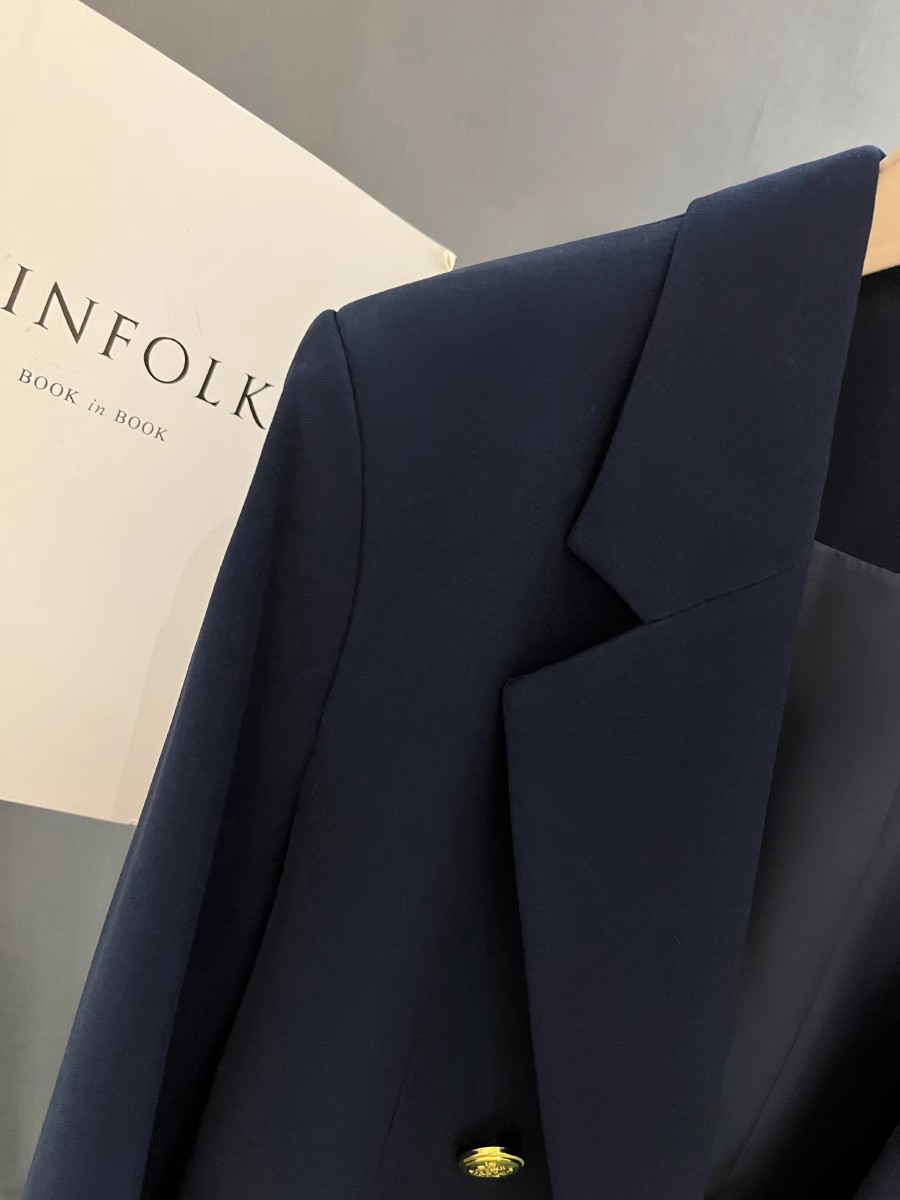 Navy Blue Leisure Simple Commute Easy Matching Coat
