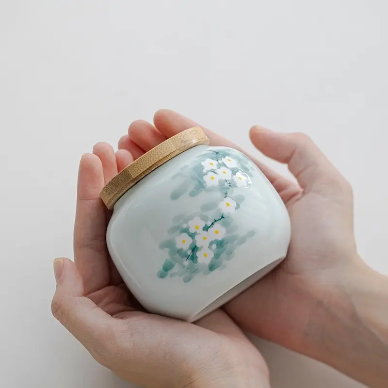 Misty Blue Hand Painted Spring Snow Tea Sealed Jar