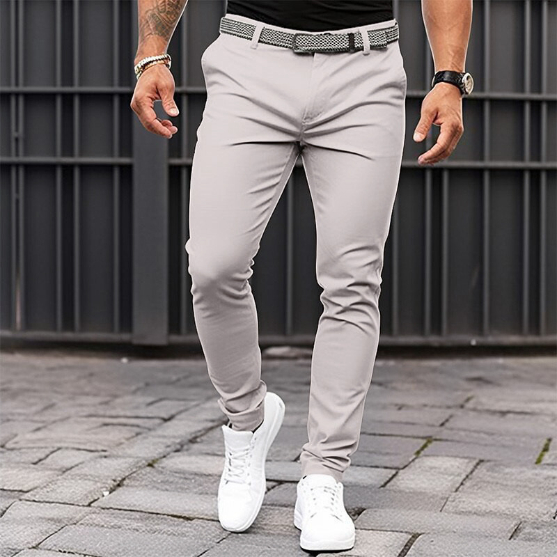 Men's Pure Color Tight Pocket Zipper Business Casual Slim-fitting Trousers - Image 13