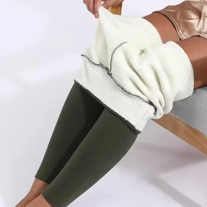 Women's Lamb Wool High Waist Elasticity Leggings - Army Green