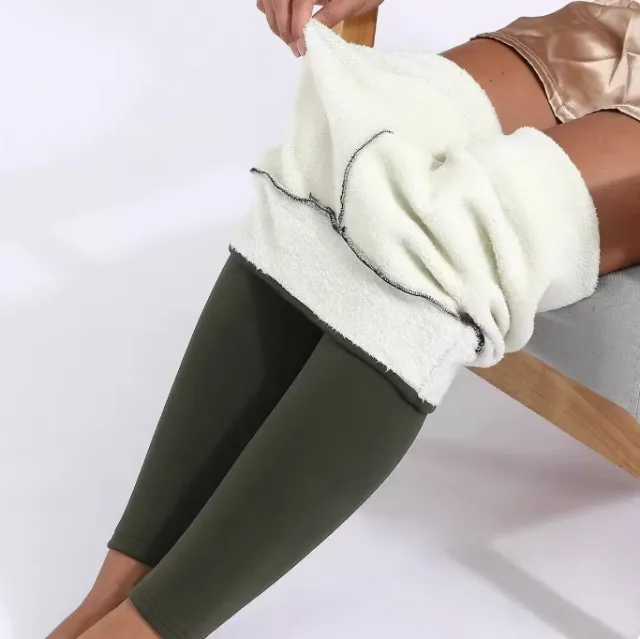 Women's Lamb Wool High Waist Elasticity Leggings Army Green - Shop at LoveMi
