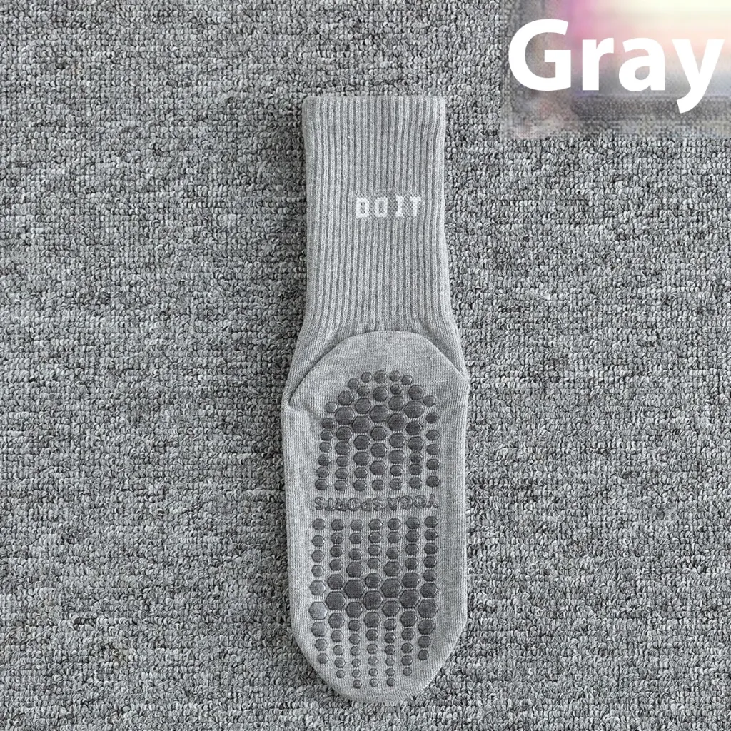 Women's Fitness Women's Socks Trendy Letter Mid-calf Yoga Socks Simple Non-slip Sweat-absorbent Breathable - Light Gray