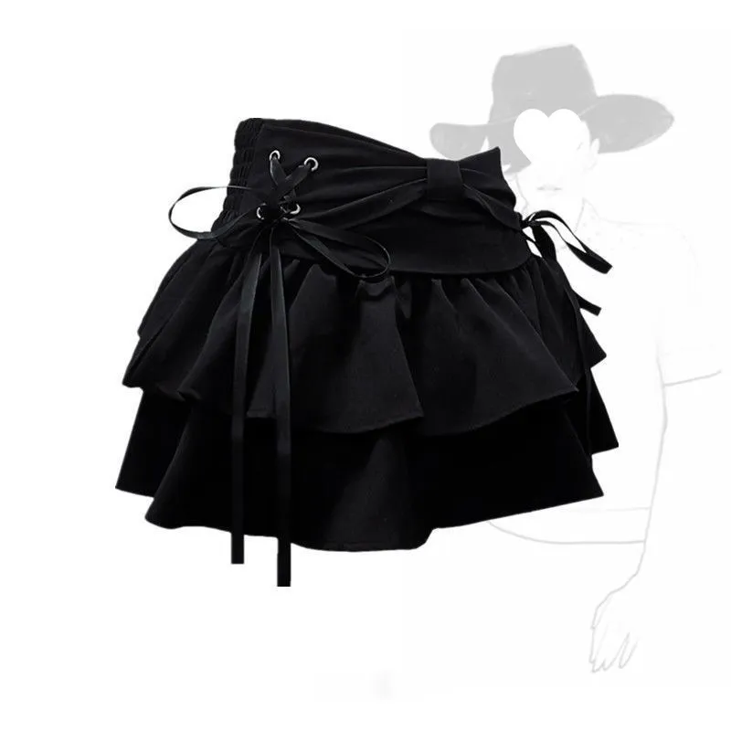 Plump American Retro Denim Skirt - Black
