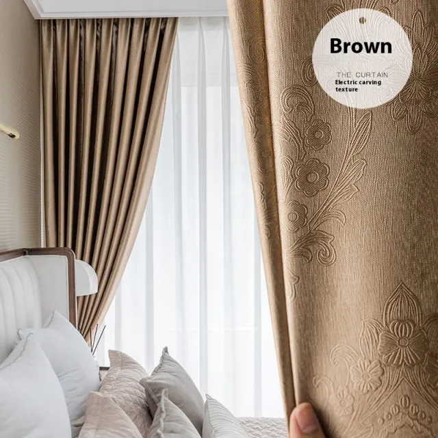 Thickened Shading Curtain Living Room Balcony Bay Window Coffee Color - Shop at LoveMi