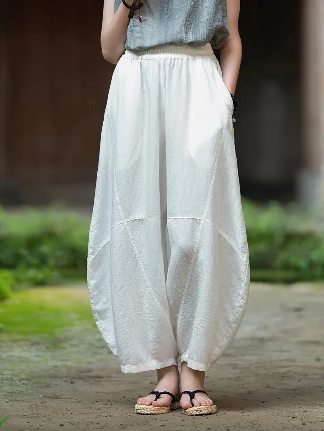 Artistic Retro Cotton And Linen Women's Distressed Loose Casual Pants White Summer Thin - Shop at LoveMi