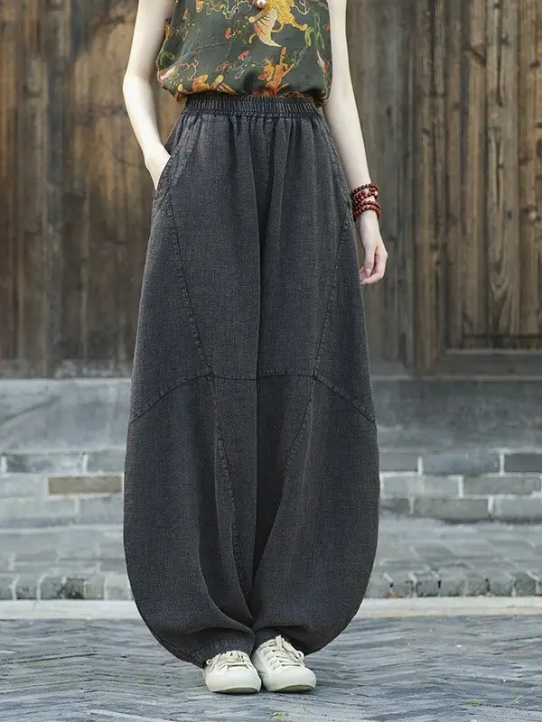 Artistic Retro Cotton And Linen Women's Distressed Loose Casual Pants