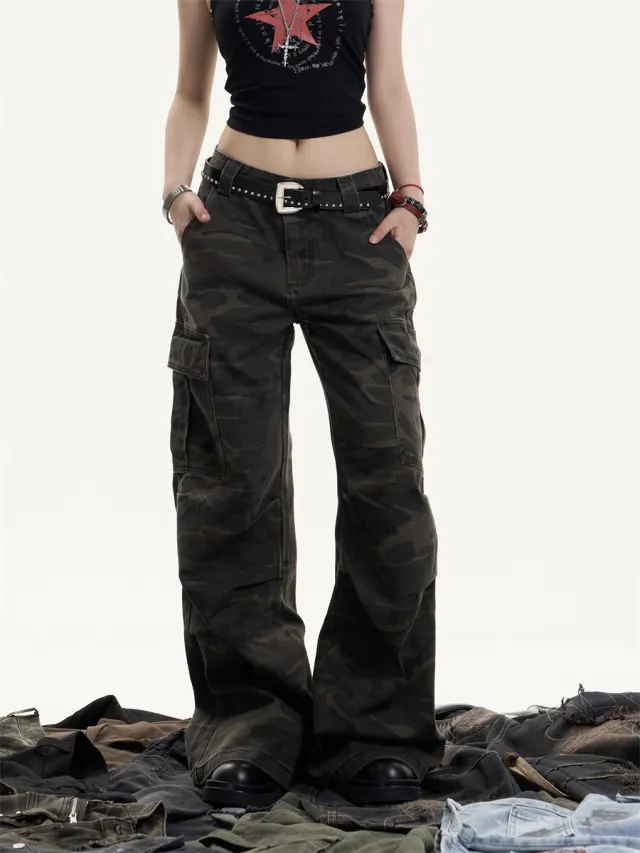 American Retro Camouflage Workwear Women's Loose Straight Wide Leg Casual Pants Camouflage Color - Shop at LoveMi