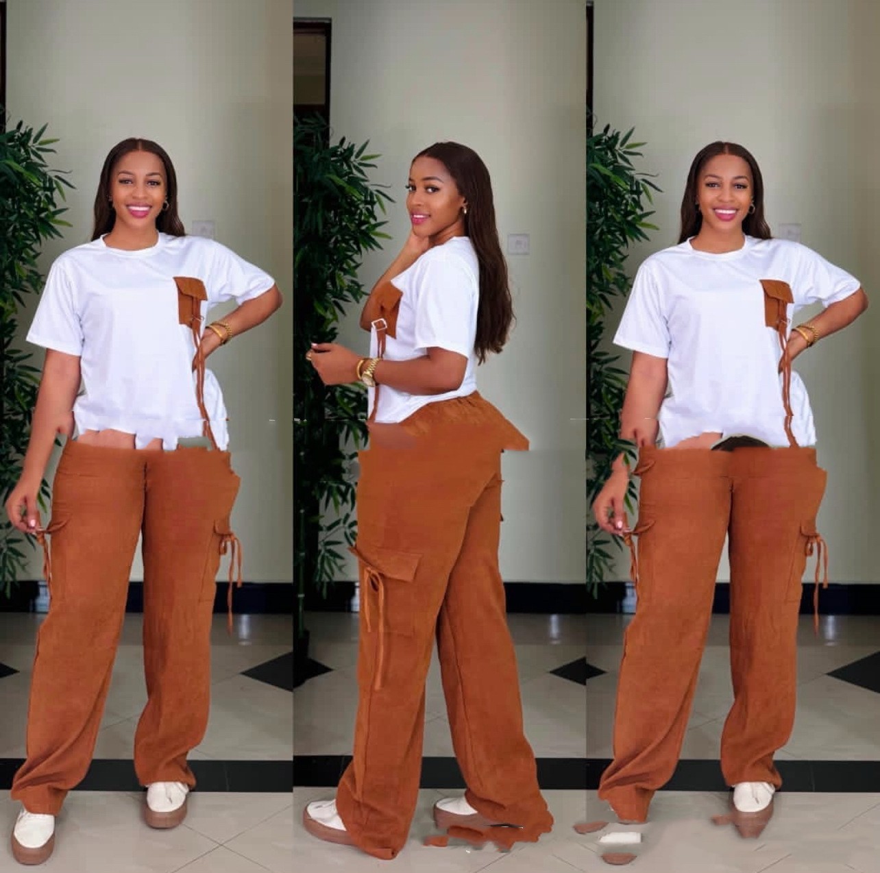 Simple Loose Pants Special Multi-bag Two-piece Set