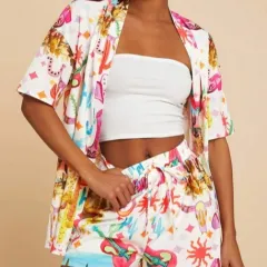 Women's Shirt And Elastic Waist Shorts Casual Suit - Color-Xxl - View 1