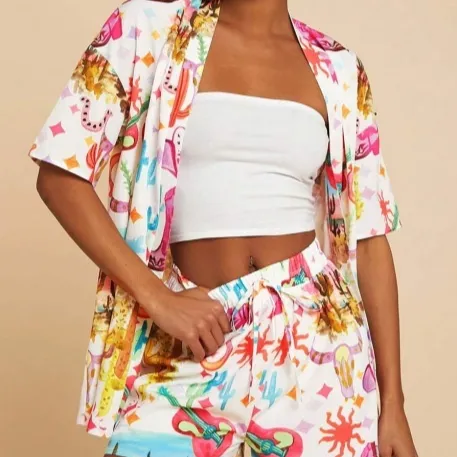 Women's Shirt And Elastic Waist Shorts Casual Suit Color Xxl - Shop at LoveMi