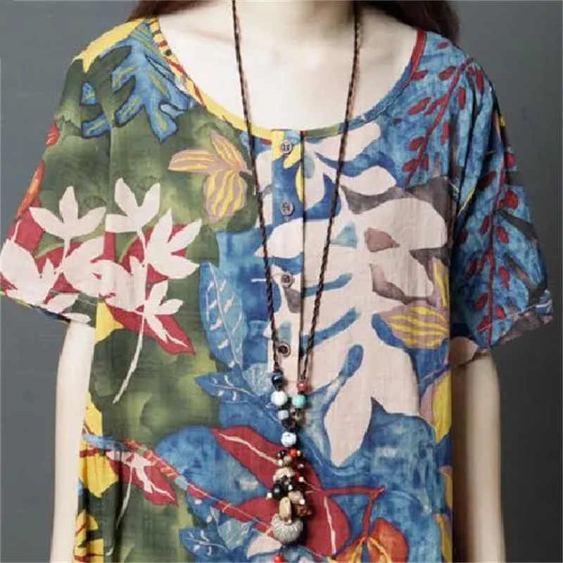 فستان فضفاض بأكمام قصيرة بنمط عرقي فني عتيق