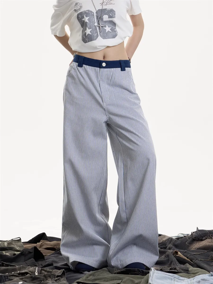 High Street Striped Casual Sports Pants Female - Blue Stripes