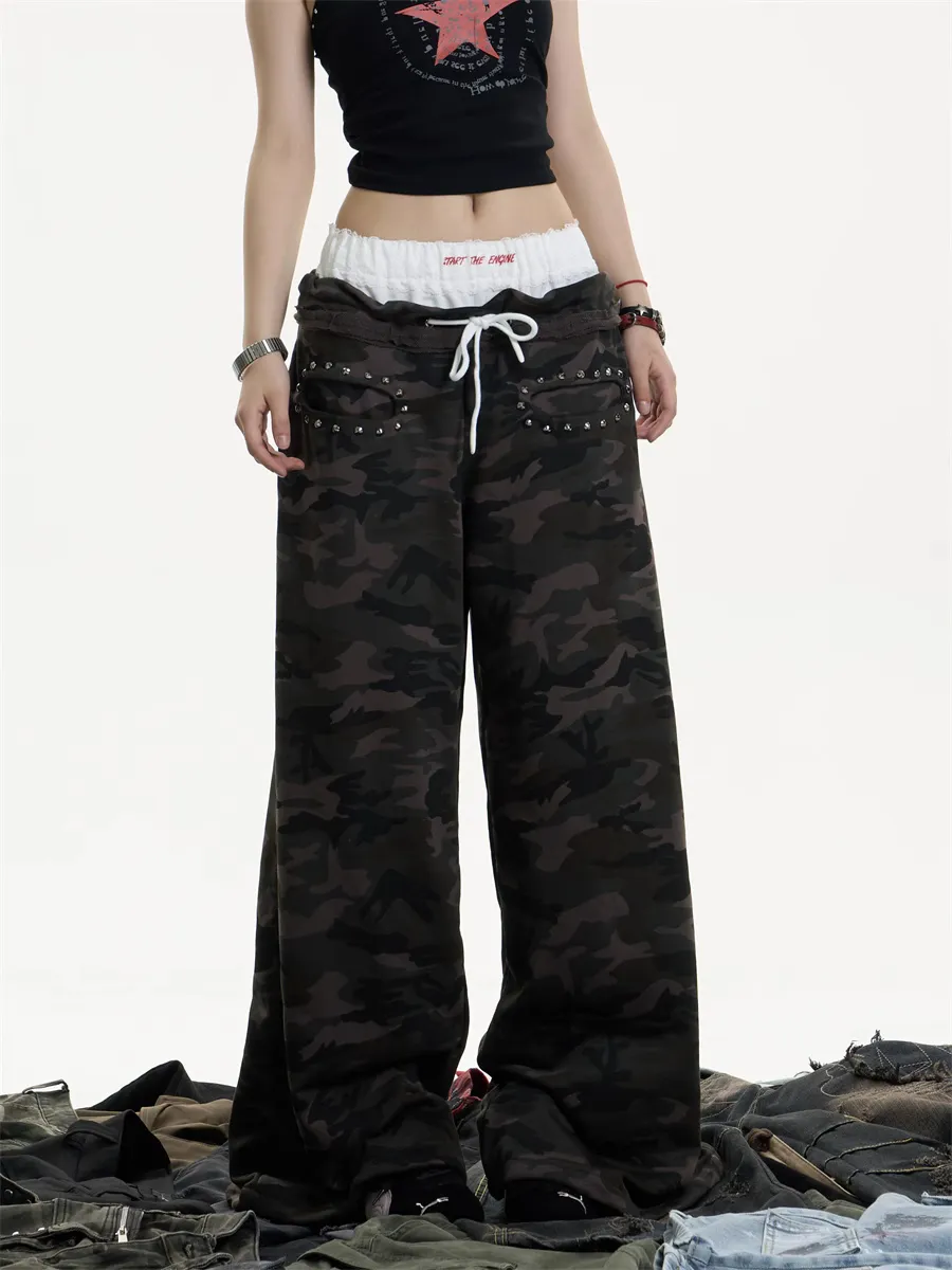 High Street Striped Casual Sports Pants Female - Camouflage Colour