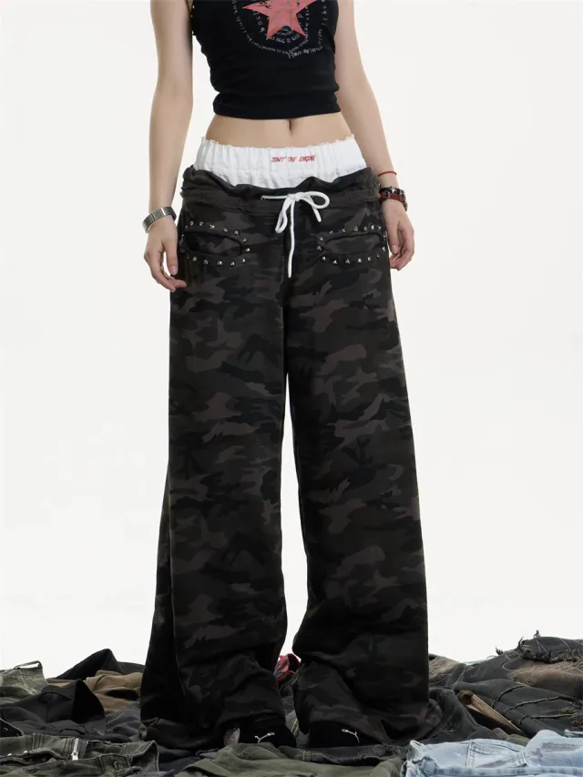 High Street Striped Casual Sports Pants Female Camouflage Color - Shop at LoveMi
