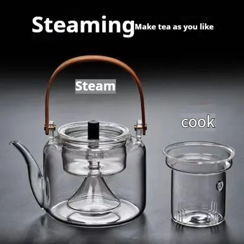 Bamboo Handle Glass Tea Making Steamed Tea Teapot Plain Light Pelican - Shop at LoveMi