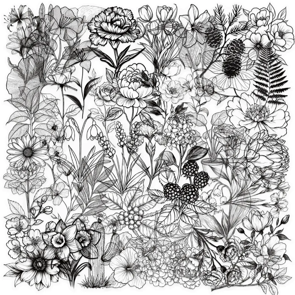 50 Black And White Plant PET Graffiti Stickers - 50Pcs