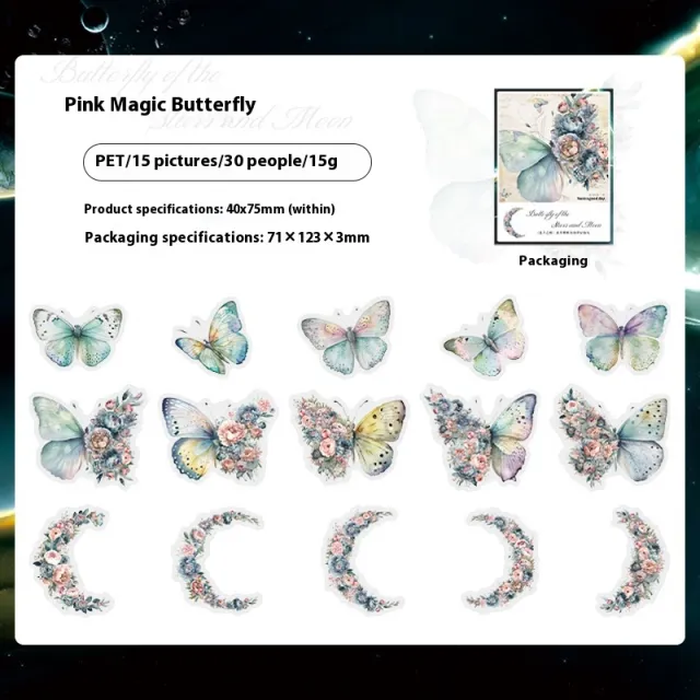 Beautiful Day PET Sticker Package Star Moon Butterfly Series Pink Fantasy Butterfly - Shop at LoveMi
